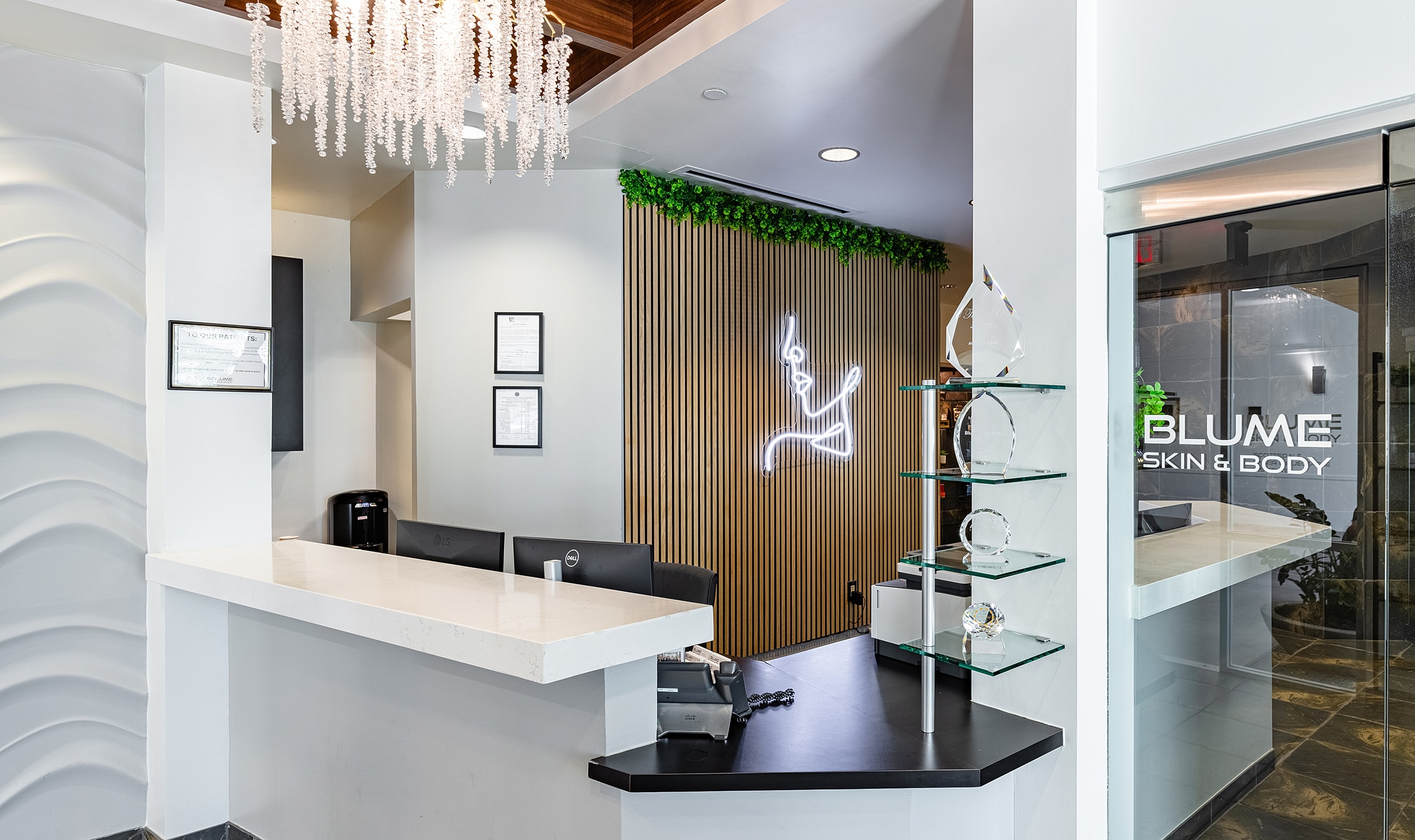 Modern skin and body treatment reception area